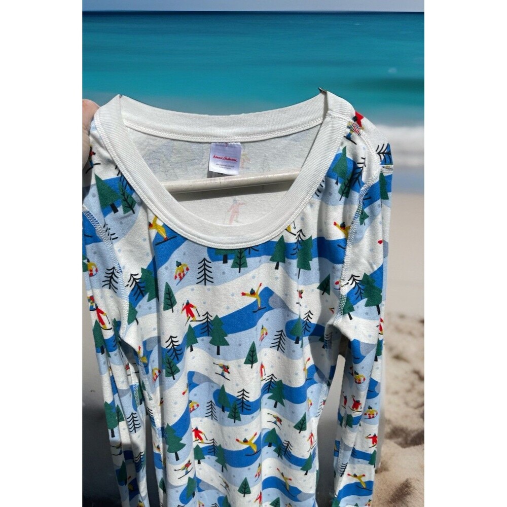 Hanna Andersson Ski Print Pajama TOP ONLY White & Blue Long Sleeve Size Small